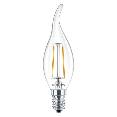 Philips CorePro LED stearinlys E14 2W 250 lumen 2700K klar ikke dæmpbar BA35 varm hvid erstatter 25W
