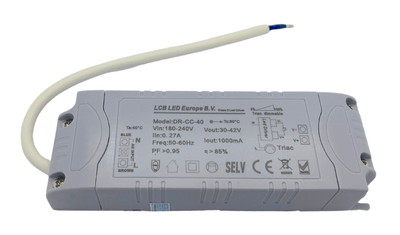 Lcb dæmpbar LED-driver til 36W/40W LED-panel, 30-42V 1000mA, IP20, triac-fase afskæring