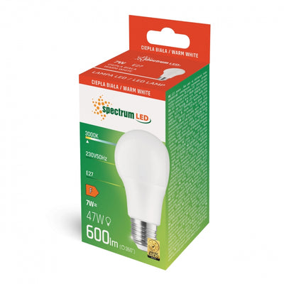 Spectrum LED GLS A60 Pære E27 7W 230V 3000K Varm Hvid 600 lumen 270° Lysvinkel Ikke-Dæmpbar