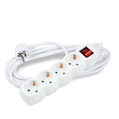 Technik 4-vejs forlængerledning med kontakt, 1,5m kabel, 16A 250V Hvid, børnesikring