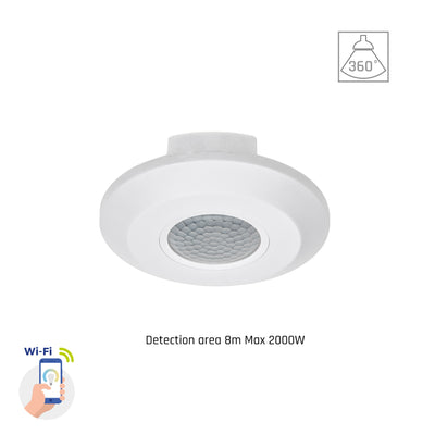 Spectrum smart PIR sensor 360° overflademontage, 2000W belastning, 8m rækkevidde, 1-10V, Wi-Fi BT, IP20, 230V