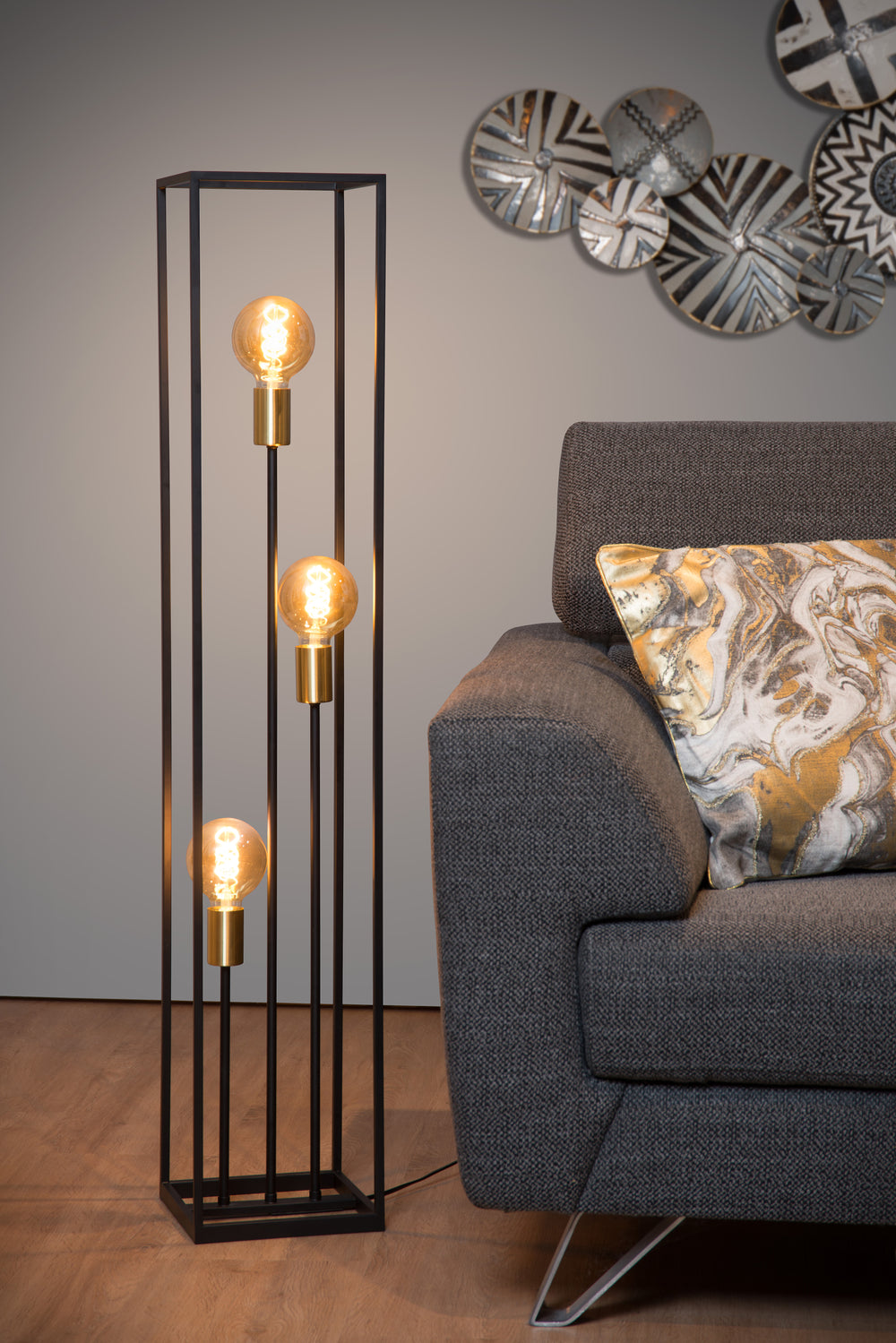 Lucide RUBEN gulvlampe, 3xE27 fatninger, 220-240V, IP20, Metal Mat Sort, Retro stil, 1200mm højde