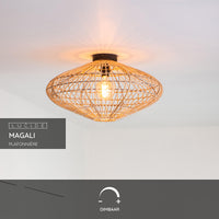 Lucide MAGALI loftlampe, 1xE27, maks. 40W, skandinavisk rattan og metal, Ø56cm, IP20, naturlig finish