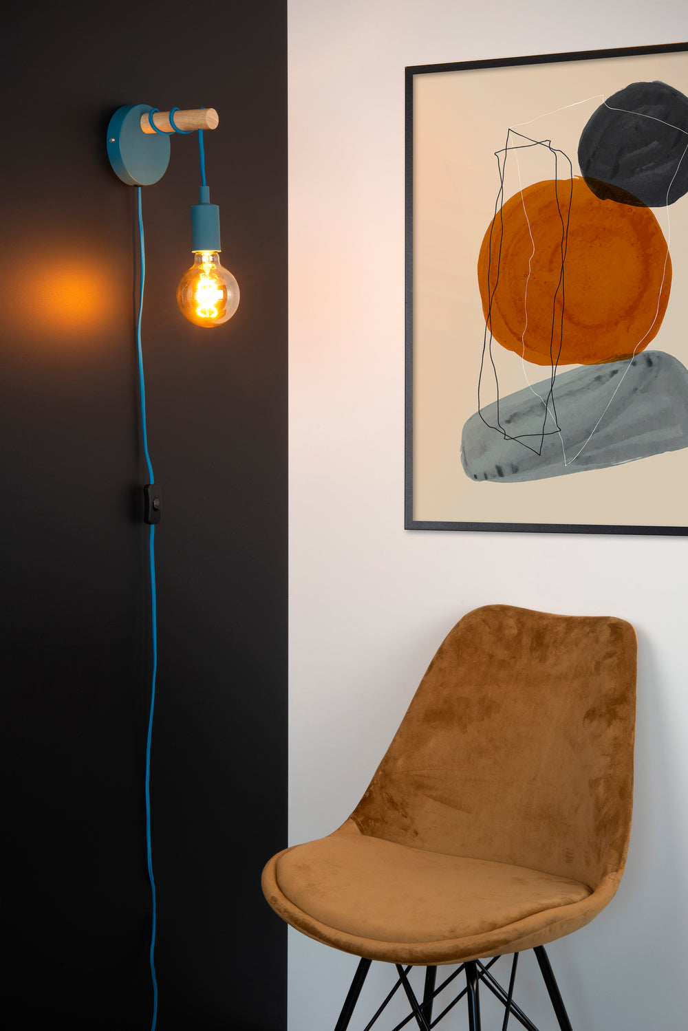 Lucide POLA væglampe til børn, 1xE27 fatning, Blå finish, Moderne rundt design, 220-240V, IP20