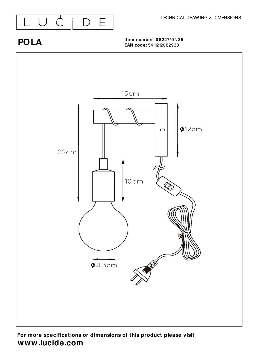 Lucide POLA væglampe til børn, 1xE27 fatning, Blå finish, Moderne rundt design, 220-240V, IP20