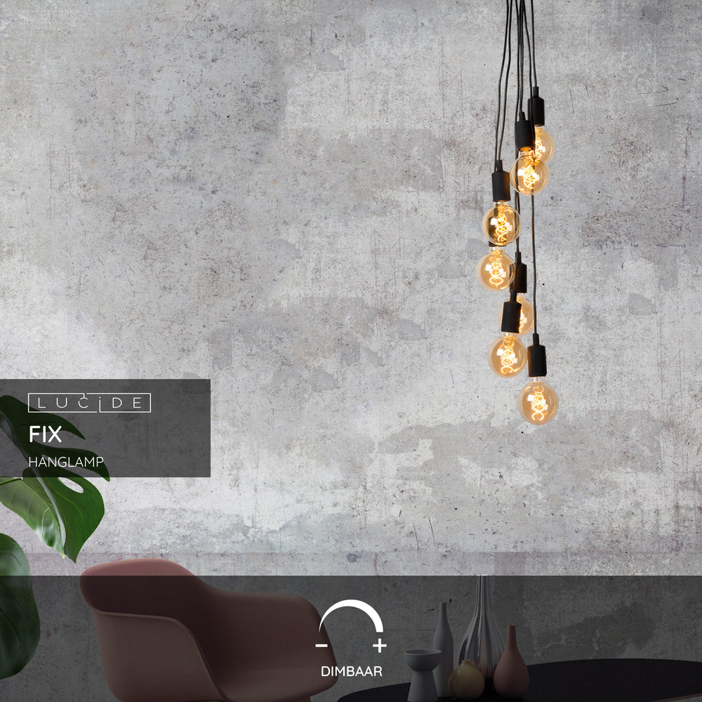 Lucide FIX moderne hængelampe, 7xE27 fatninger, Sort rundt metaldesign, justerbar højde, IP20, 220-240V