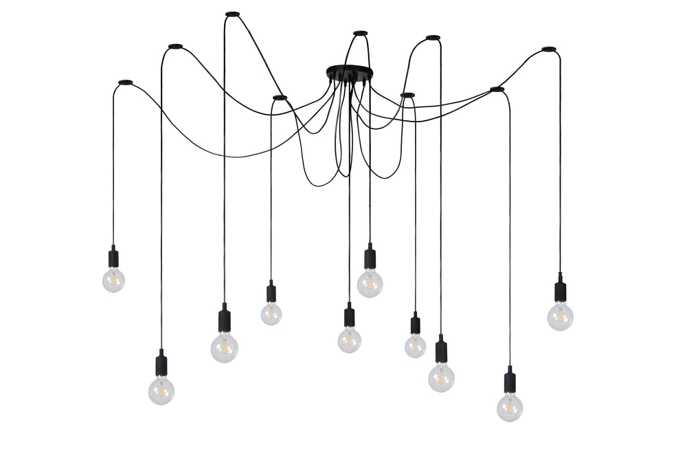 Lucide FIX multi hængelampe, 10xE27 fatninger, sort metalramme, justerbar højde, moderne loftlampe