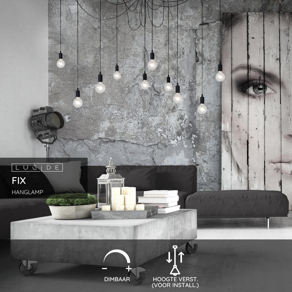 Lucide FIX multi hængelampe, 10xE27 fatninger, sort metalramme, justerbar højde, moderne loftlampe