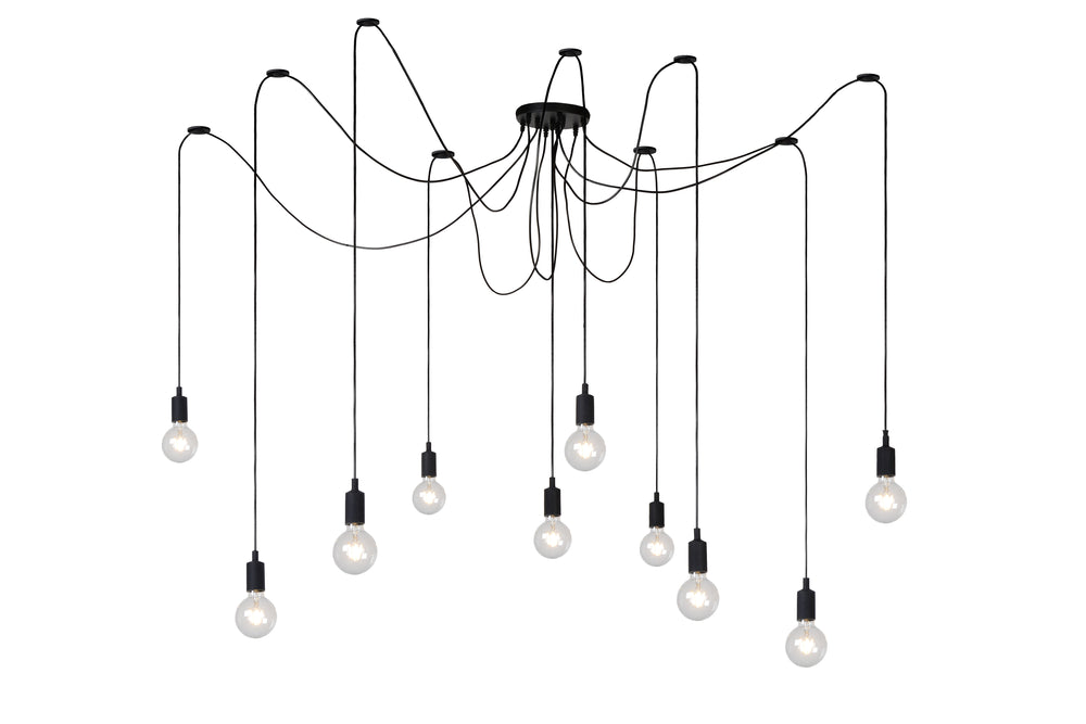 Lucide FIX multi hængelampe, 10xE27 fatninger, sort metalramme, justerbar højde, moderne loftlampe