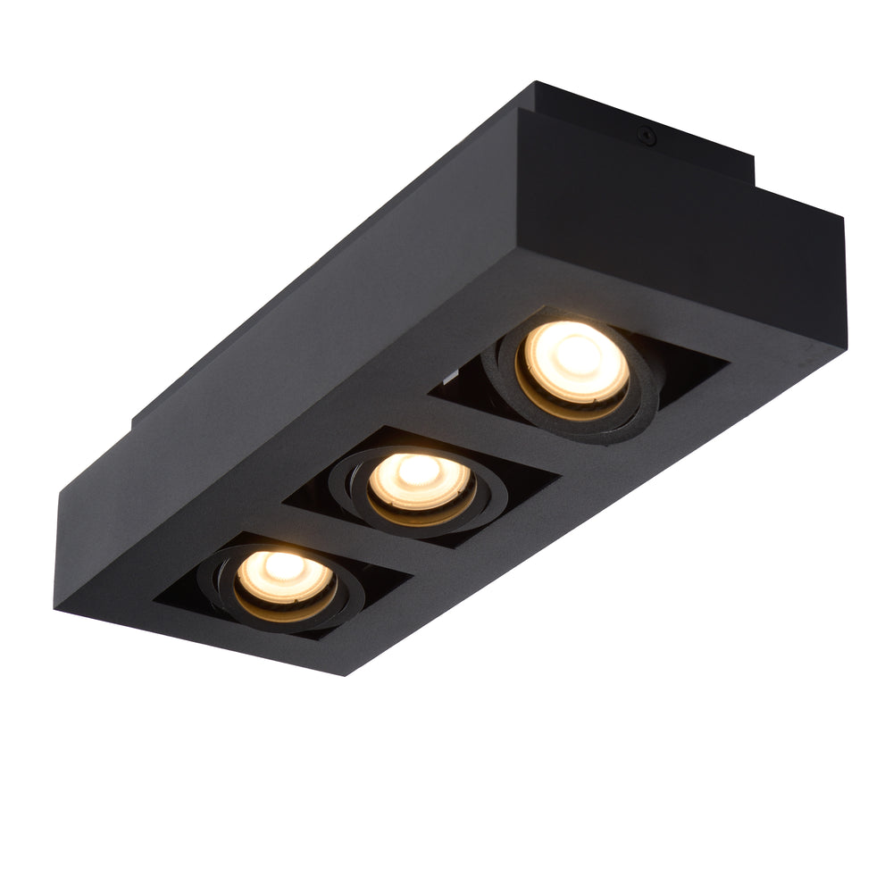 Lucide XIRAX LED ceiling spotlight, 3x5W GU10, dim to warm 2200K-3000K, IP20, Sand Black aluminum