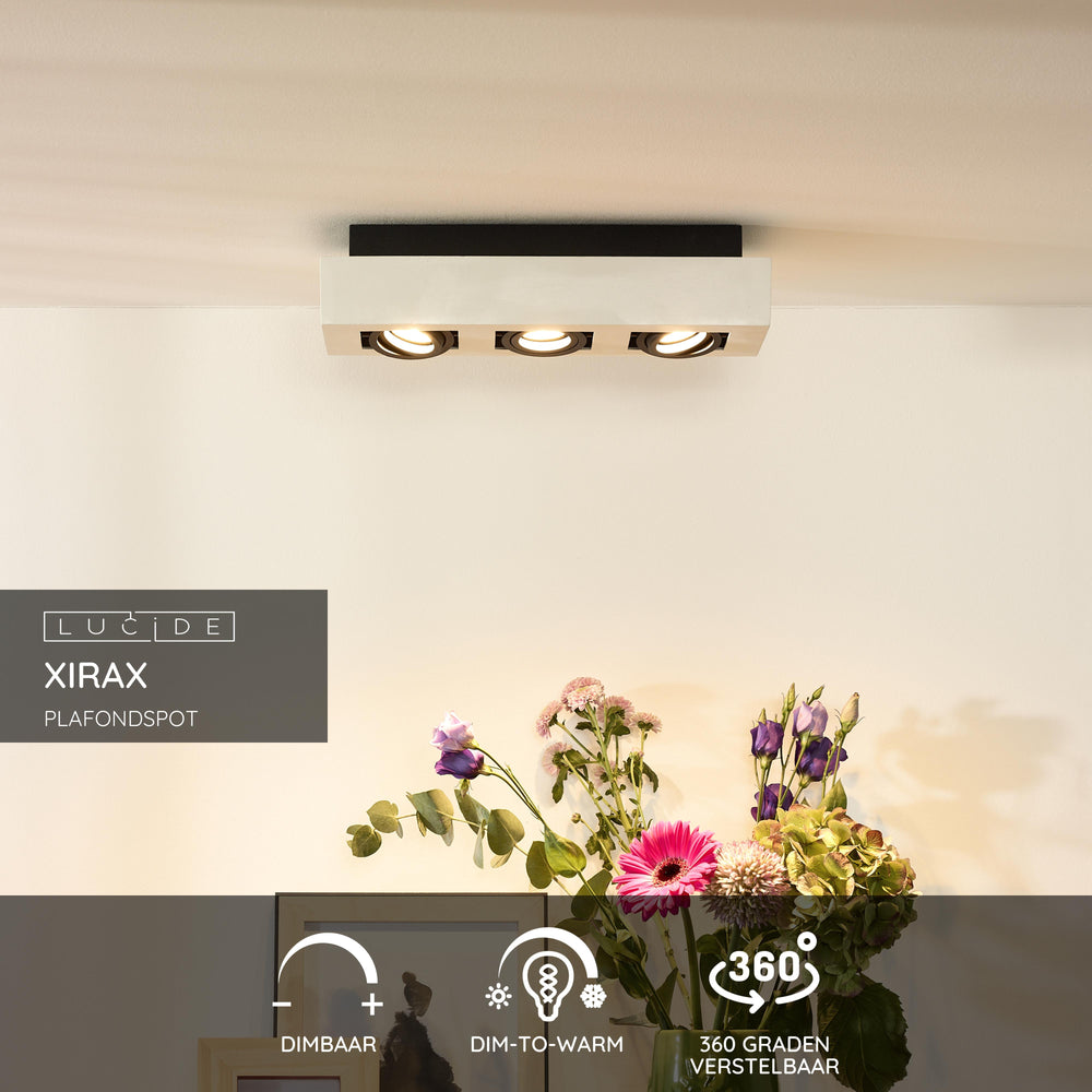 Lucide XIRAX LED loftspot, 3x5W GU10, dim to warm 2200K-3000K, IP20, Hvid aluminium