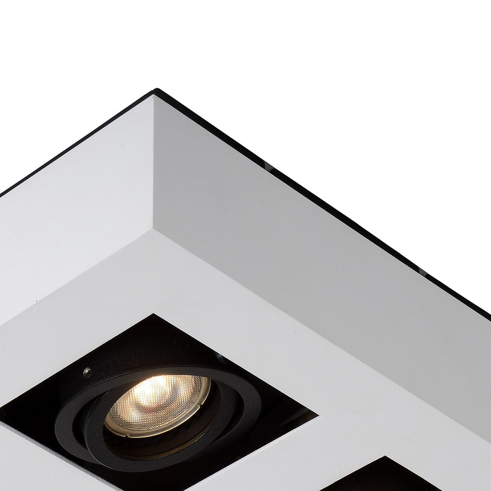 Lucide XIRAX LED loftspot, 4x5W GU10, dim to warm 2200K-3000K, IP20, firkantet Hvid aluminium