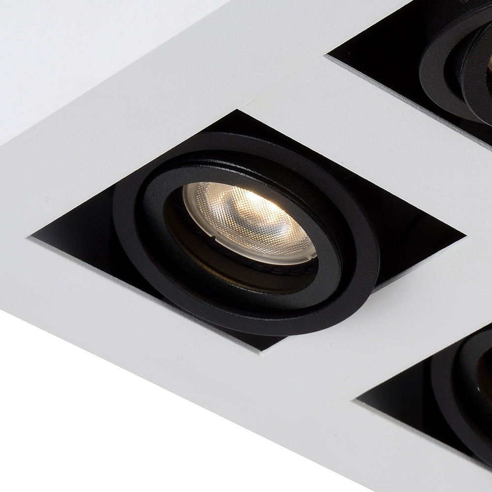 Lucide XIRAX LED loftspot, 4x5W GU10, dim to warm 2200K-3000K, IP20, firkantet Hvid aluminium