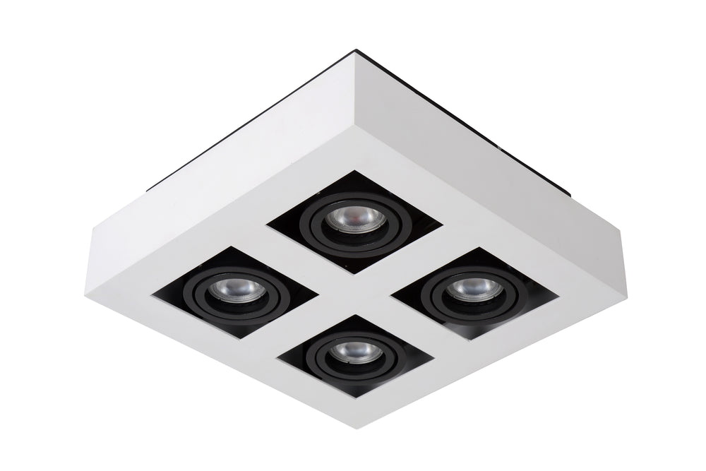 Lucide XIRAX LED loftspot, 4x5W GU10, dim to warm 2200K-3000K, IP20, firkantet Hvid aluminium
