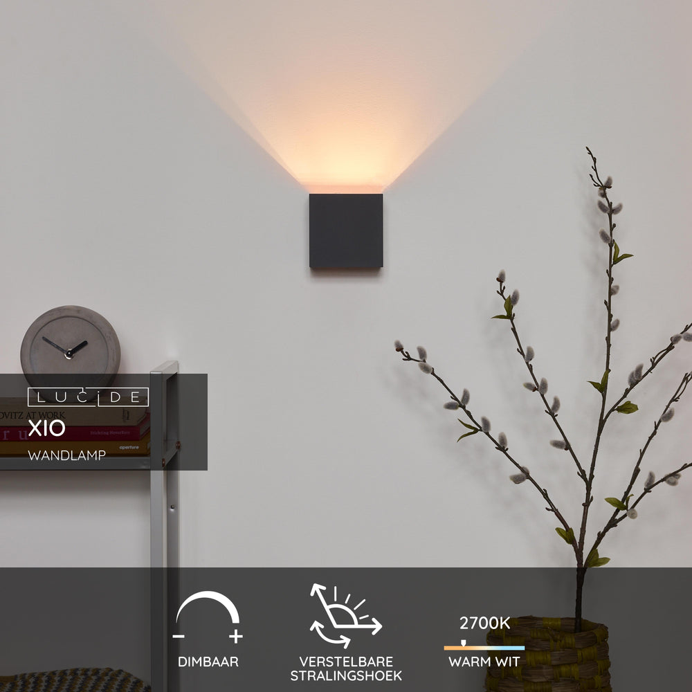 Lucide XIO LED væglampe, dæmpbar G9 1x4W 2700K, justerbar lysvinkel, Mørkegrå, moderne firkantet design