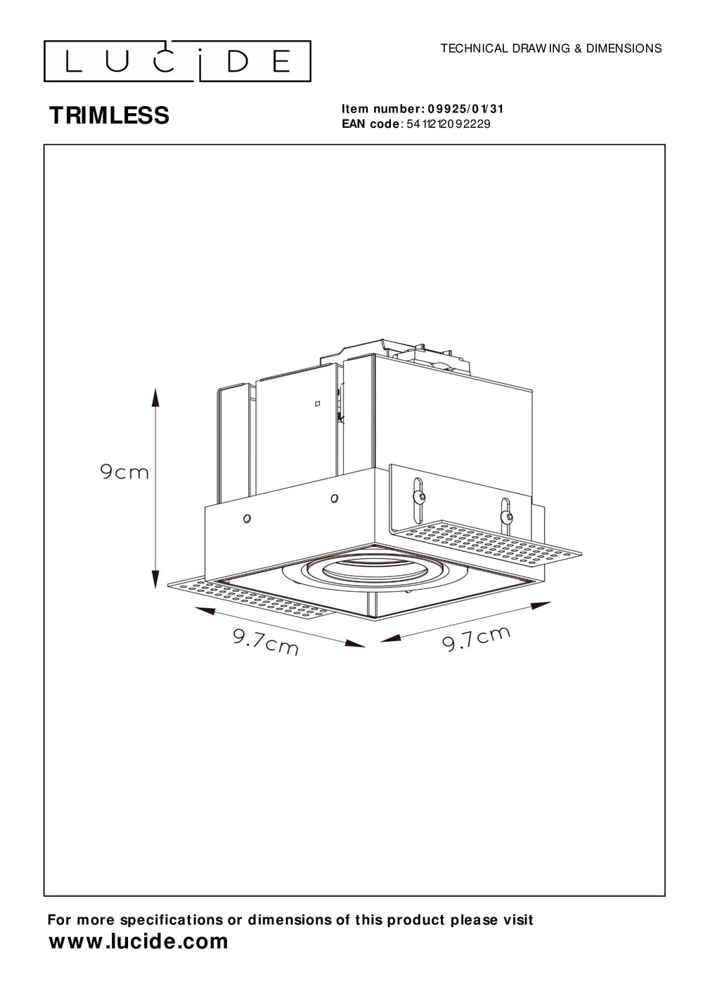 Lucide TRIMLESS indbygget spotlight, 1xGU10, firkantet, Sandhvid, IP20, moderne aluminiumsdesign