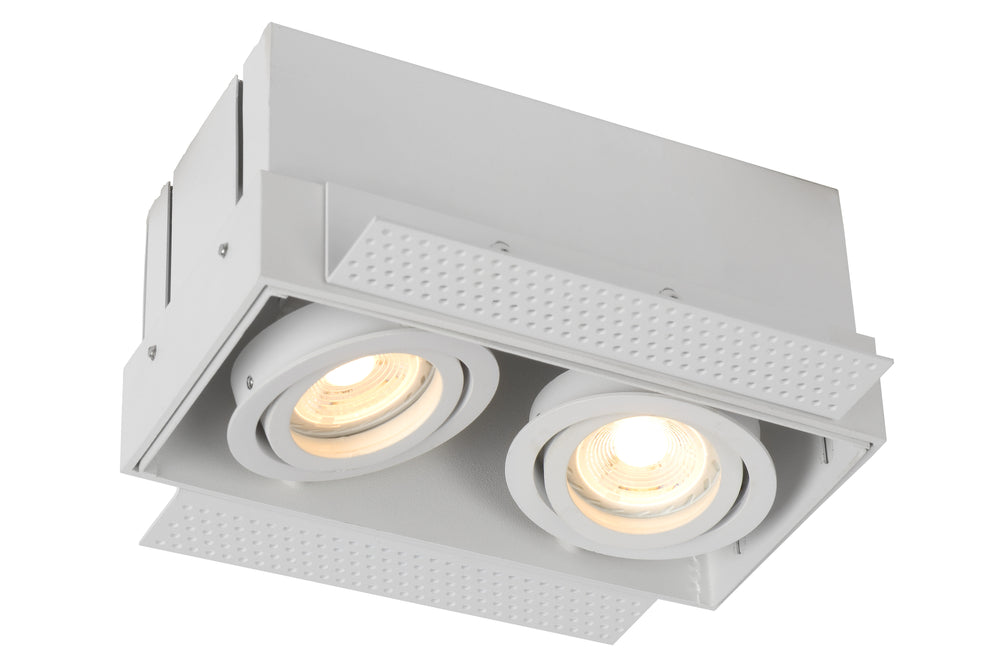 Lucide TRIMLESS recessed spot light 2xGU10, aluminium, tiltable, dimmable, IP20, White, 185x97mm