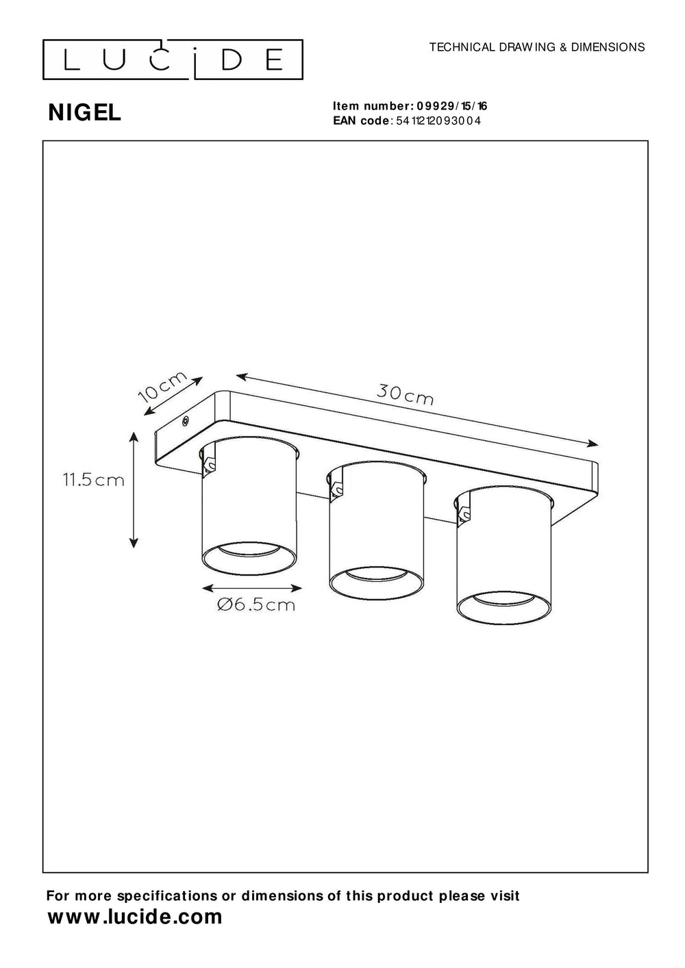 Lucide NIGEL LED loftspot 3x5W GU10 dim to warm 2200K-3000K 960 lumen Antracit IP20 justerbar