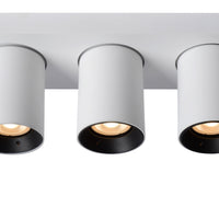 Lucide NIGEL LED ceiling spotlight, 3x5W GU10 dim to warm 2200K-3000K, adjustable aluminium White, IP20