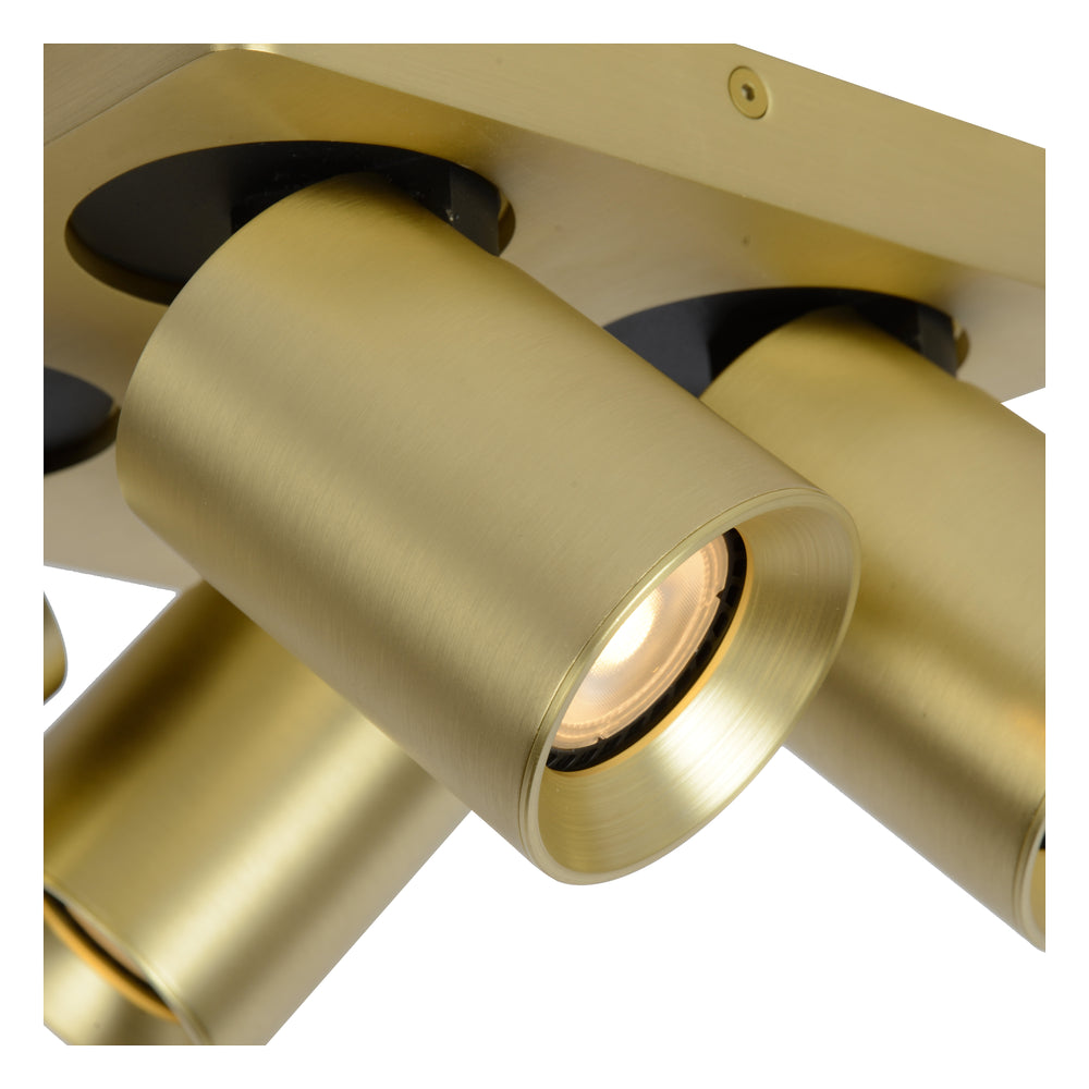 Lucide NIGEL LED ceiling spotlight 4x5W GU10 dim to warm 2200K-3000K 1280 lumens IP20 Matte Gold Brass