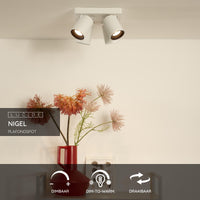 Lucide NIGEL LED ceiling spotlight, 4x5W GU10 dim to warm 2200K-3000K, square White aluminum, IP20