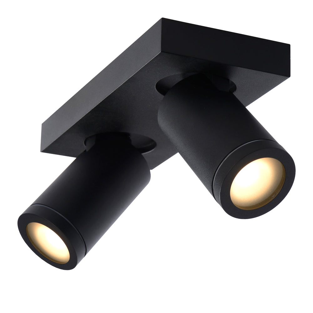 Lucide TAYLOR LED ceiling spotlight, 2x5W GU10 dim to warm 2200K-3000K, IP44 bathroom light Black
