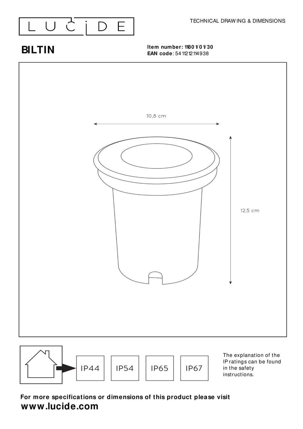 Lucide BILTIN LED jordspot IP67 Sand Mat Sort Ø108mm GU10 220-240V udendørs nedgravningslys