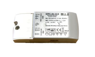 GLP LED strømadapter 12V 25W 2.08A dæmpbar driver til 12V LED belysning, IP20, CE RoHS certificeret