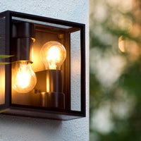 Lucide DUKAN LED ceiling light Black, 2xE27, IP65, die-cast aluminum, 220x220mm indoor outdoor