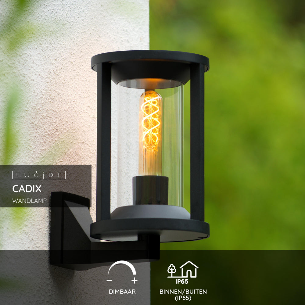 Lucide CADIX Black outdoor wall light, E27 socket, IP65 die-cast aluminum housing, 220-240V modern design