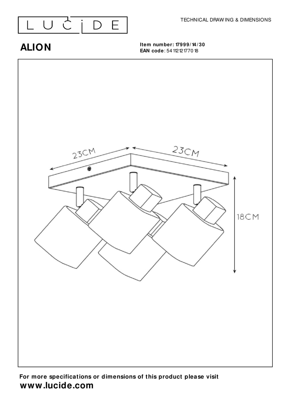 Lucide ALION loftspot 4xE14 Sort, justerbar 360°, dæmpbar indendørs retro metal firkantet IP20