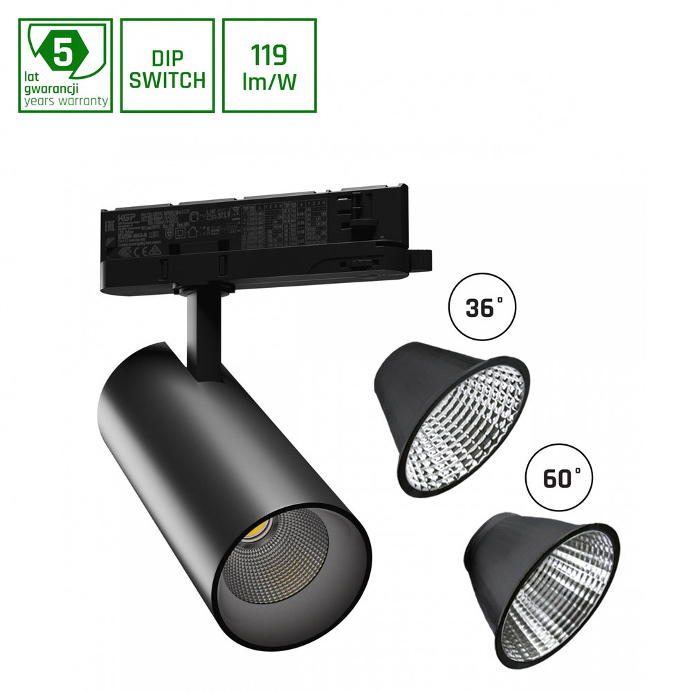 Spectrum LED skinnelys Sort 3-Faset 25W 4000K 2650 lumen 36° Lysvinkel IP20 Aluminiums Hus
