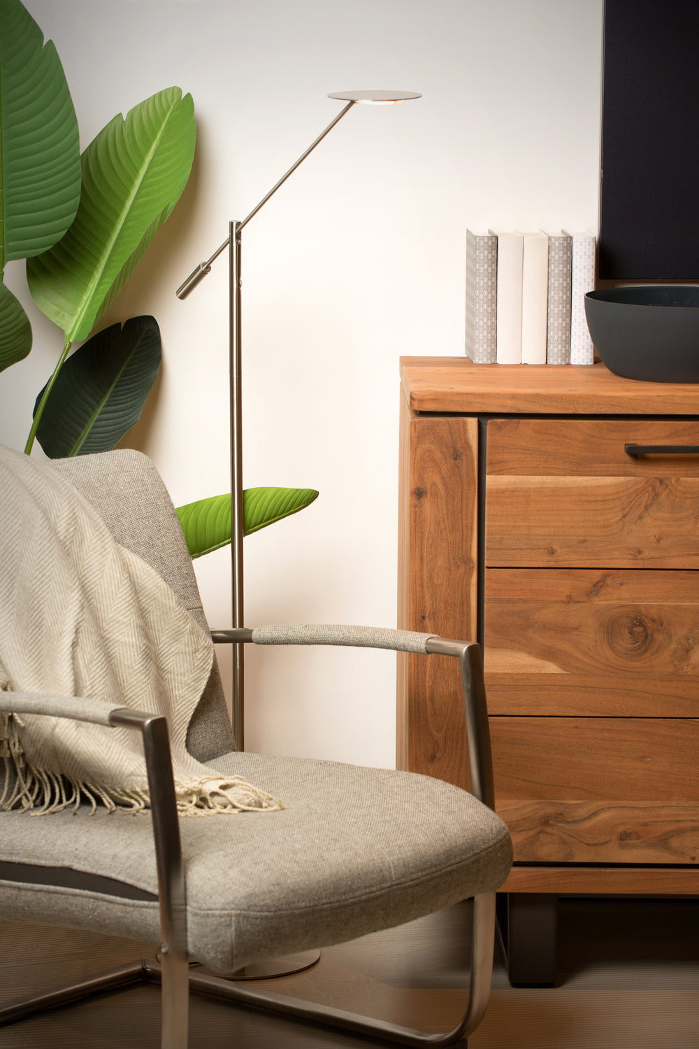 Lucide ANSELMO LED læselampe til gulv, dæmpbar 9W 3000K, 100-240V, IP20, metal, satin nikkel finish