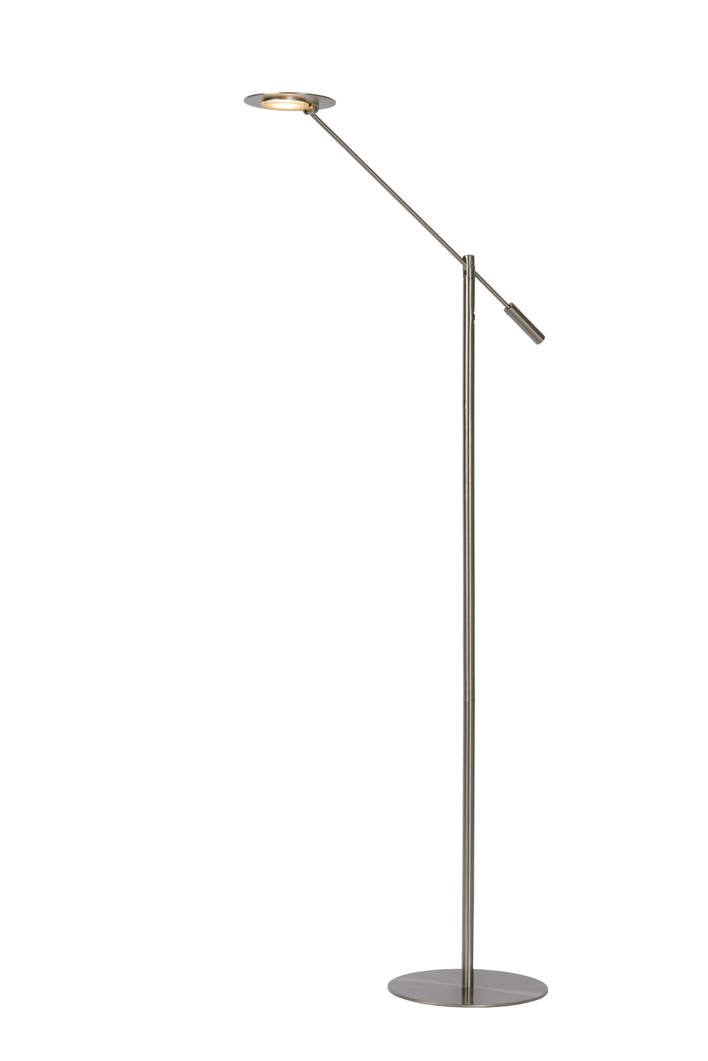 Lucide ANSELMO LED læselampe til gulv, dæmpbar 9W 3000K, 100-240V, IP20, metal, satin nikkel finish