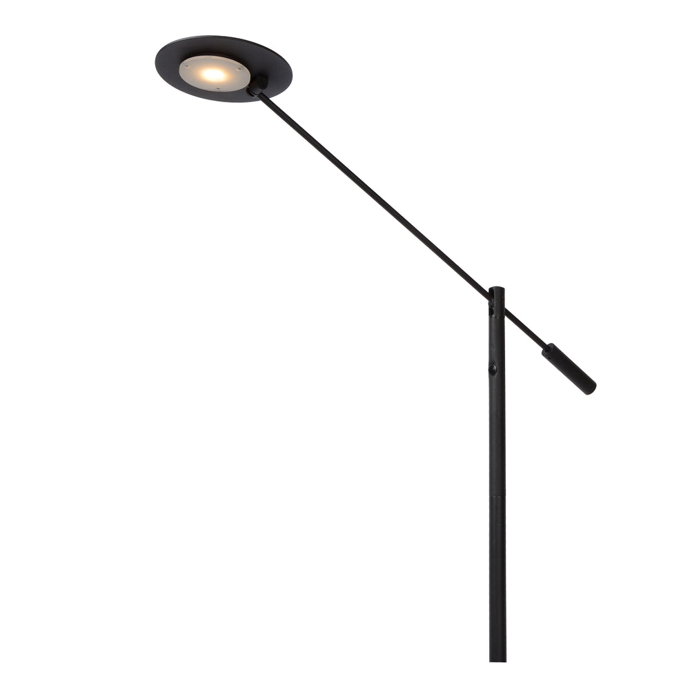 Lucide ANSELMO LED læsegulvlampe, 9W 3000K dæmpbar, 1400mm højde, Sandy Mat Sort, Metal, IP20