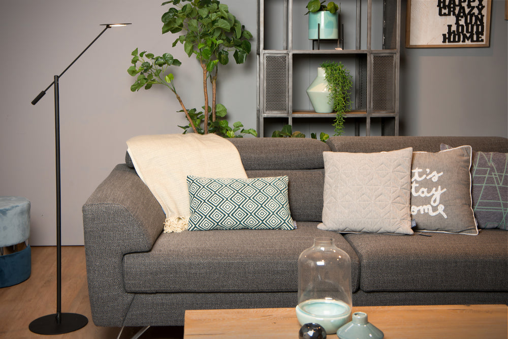 Lucide ANSELMO LED læsegulvlampe, 9W 3000K dæmpbar, 1400mm højde, Sandy Mat Sort, Metal, IP20