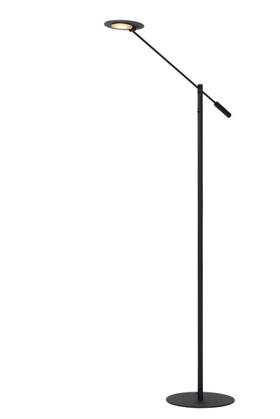 Lucide ANSELMO LED læsegulvlampe, 9W 3000K dæmpbar, 1400mm højde, Sandy Mat Sort, Metal, IP20