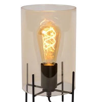 Lucide STEFFIE bordlampe Ø15cm, 1xE27, maks. 40W, Ravfarvet glasskærm, Sort metalfod, IP20 indendørsbelysning