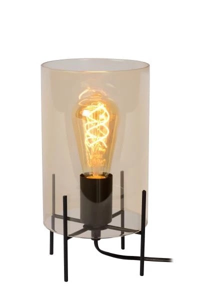 Lucide STEFFIE bordlampe Ø15cm, 1xE27, maks. 40W, Ravfarvet glasskærm, Sort metalfod, IP20 indendørsbelysning