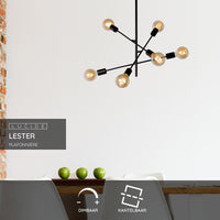 Lucide LESTER loftlampe, 6xE27 fatninger, 220-240V, dæmpbar, moderne metaldesign i Mat Sort, IP20