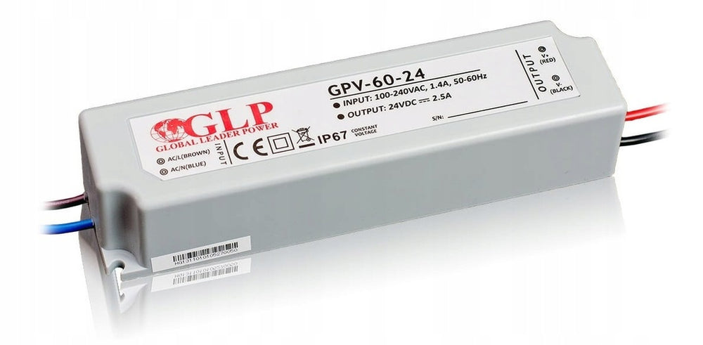 GLP LED strømforsyningsadapter 24V 60W 2.5A IP67 vandtæt driver CE RoHS til LED belysning