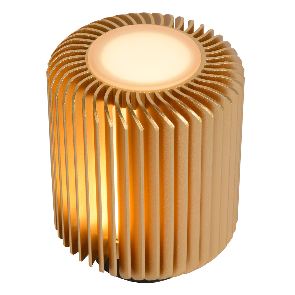 Lucide TURBIN LED bordlampe 5W 3000K Satin Guld moderne metal cylinderdesign med ledningskontakt IP20