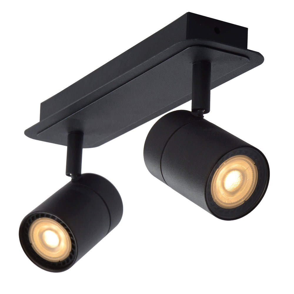 Lucide LENNERT LED badeværelses loftsspot, 2x5W GU10 dæmpbar, 3000K, IP44, Sand Mat Sort