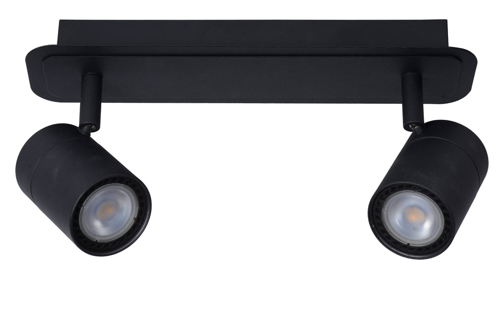 Lucide LENNERT LED badeværelses loftsspot, 2x5W GU10 dæmpbar, 3000K, IP44, Sand Mat Sort