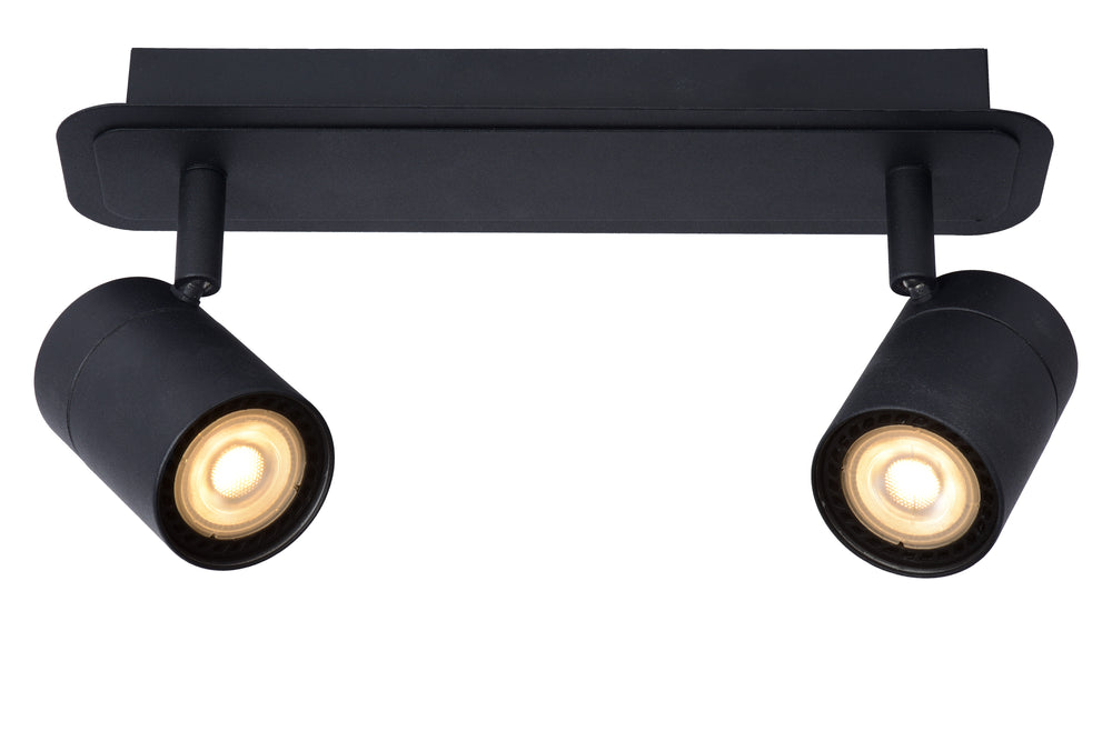 Lucide LENNERT LED badeværelses loftsspot, 2x5W GU10 dæmpbar, 3000K, IP44, Sand Mat Sort