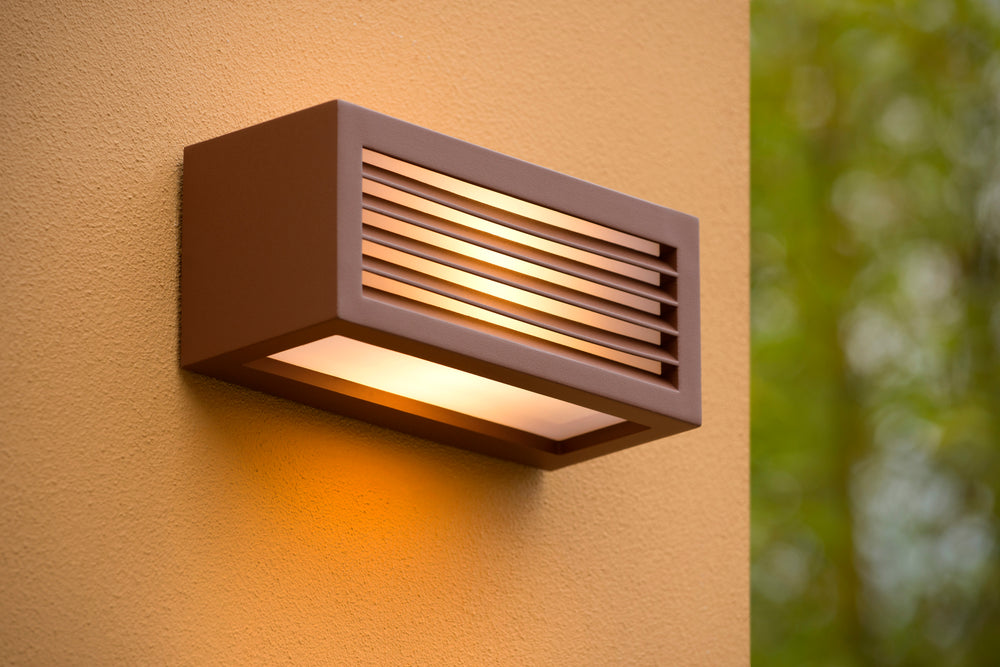 Lucide DIMO udendørs væglampe Antracit, E27-fatning, IP54, aluminiumshus, 220-240V, moderne kassedesign