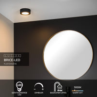 Lucide BRICE LED badeværelses loftlampe, rund 8W dæmpbar 3000K IP44 Mat Sort Ø117mm