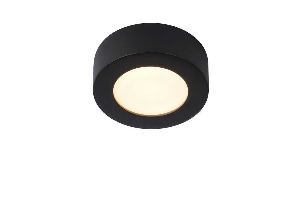 Lucide BRICE LED badeværelses loftlampe, rund 8W dæmpbar 3000K IP44 Mat Sort Ø117mm