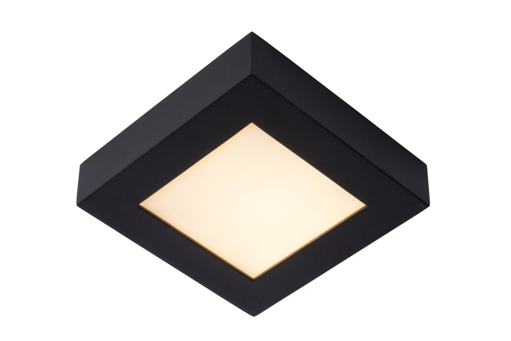Lucide BRICE LED badeværelses loftlampe, dæmpbar 15W 3000K, IP44, firkantet mat sort finish