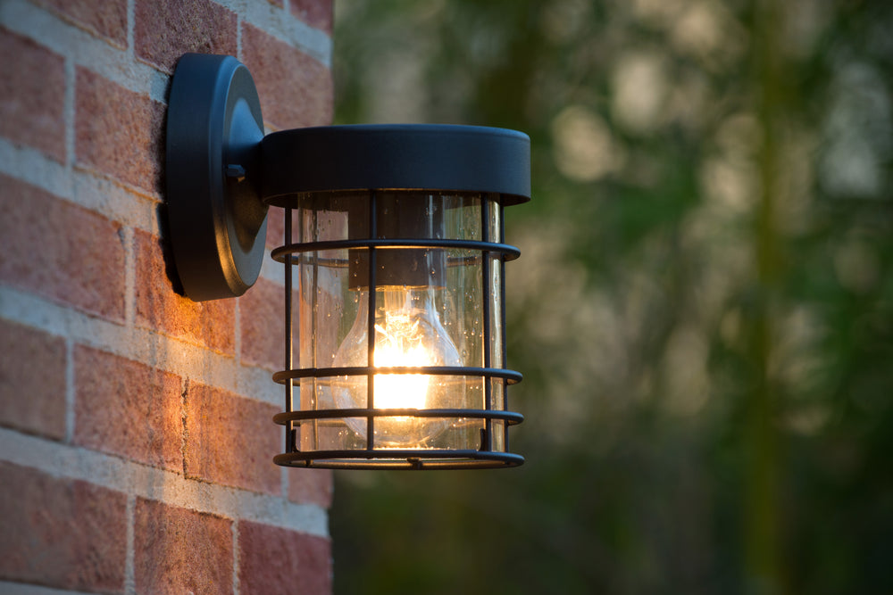 Lucide KEPPEL væglampe indendørs udendørs E27 fatning IP44 Mat Sort metal 220-240V 60W